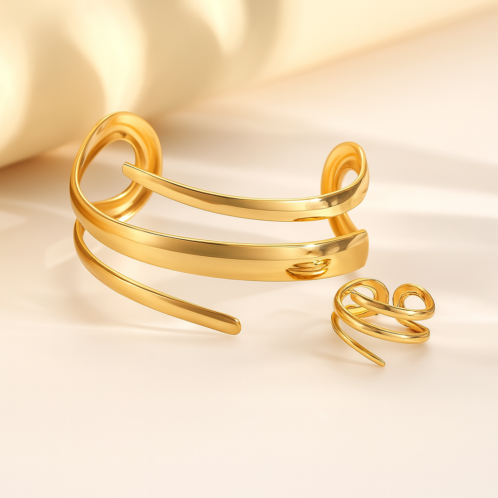Savona Bangle & Ring Set — Non-Tarnish Gold or Silver 2
