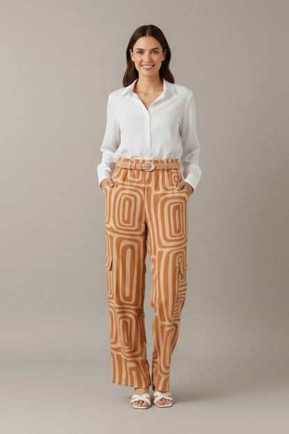 Chic Collection | Women's Two Piece Set with Collared Blouse & Printed Trousers | Stylish Comfort for Any Occasion