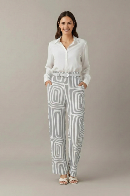 Chic Collection | Women's Two Piece Set with Collared Blouse & Printed Trousers | Stylish Comfort for Any Occasion