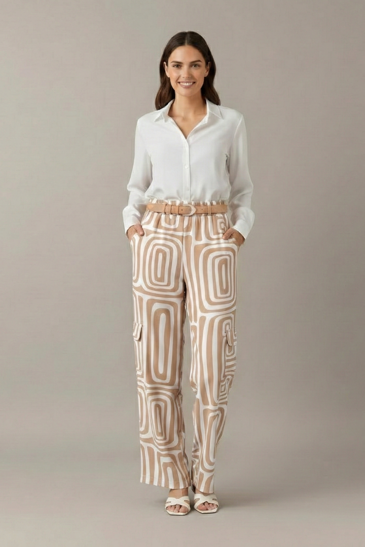 Chic Collection | Women's Two Piece Set with Collared Blouse & Printed Trousers | Stylish Comfort for Any Occasion