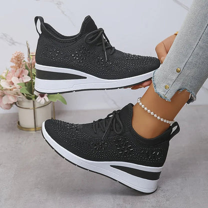 Chic Comfort | Women's Slip-On Sneakers with Arch Support & Rhinestone Accents | Casual Style for All-Day Wear