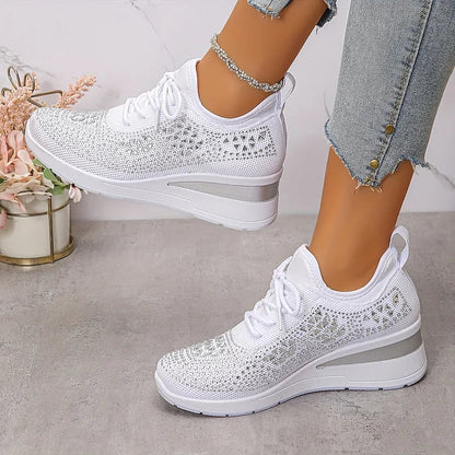 Chic Comfort | Women's Slip-On Sneakers with Arch Support & Rhinestone Accents | Casual Style for All-Day Wear