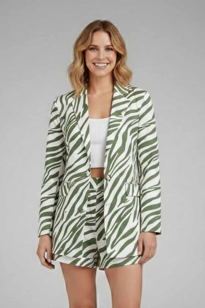 Chic Ensemble | Women's Blazer and Shorts Set with Open Front Design | Stylish Two-Piece Outfit for Effortless Elegance