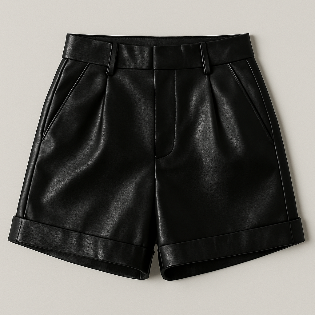 Chic Essentials | Women's High-Waisted Leather Shorts with Pleat Detailing | Stylish Design for Effortless Versatility