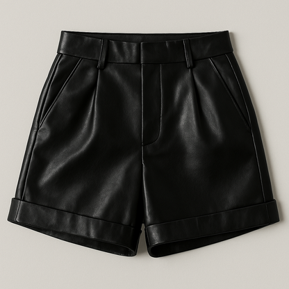 Chic Essentials | Women's High-Waisted Leather Shorts with Pleat Detailing | Versatile Style for Effortless Elegance