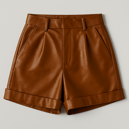 Chic Essentials | Women's High-Waisted Leather Shorts with Pleat Detailing | Versatile Style for Effortless Elegance