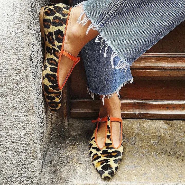 Chic Leopard | Women's Flats with Adjustable T-Strap | Stylish Comfort for All-Day Wear