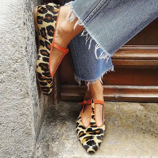 Chic Leopard | Women's Flats with Adjustable T-Strap | Stylish Comfort for All-Day Wear