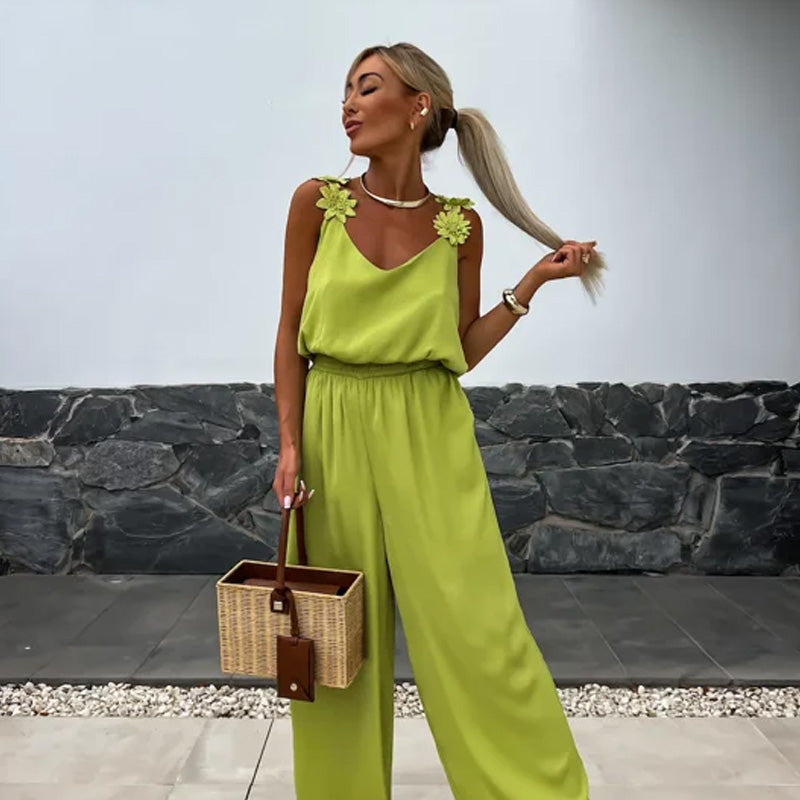 Chic Summer | Women's Jumpsuit with Wide Leg Design & V-Neck | Perfect for Casual or Dressy Occasions