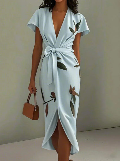 Chic Wrap Dress | Women's Summer Dress with V-Neck & Tied Waist | Flattering Fit for Effortless Elegance