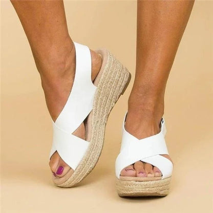 Clara Collection | Women's Sandals with Adjustable Cross Straps | Comfortable Wedge Design for All-Day Support