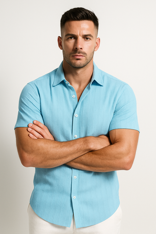 Classic Men's Shirt | Short Sleeve Button-Up with Slim Fit Design | Lightweight Fabric for Stylish Summer Outings