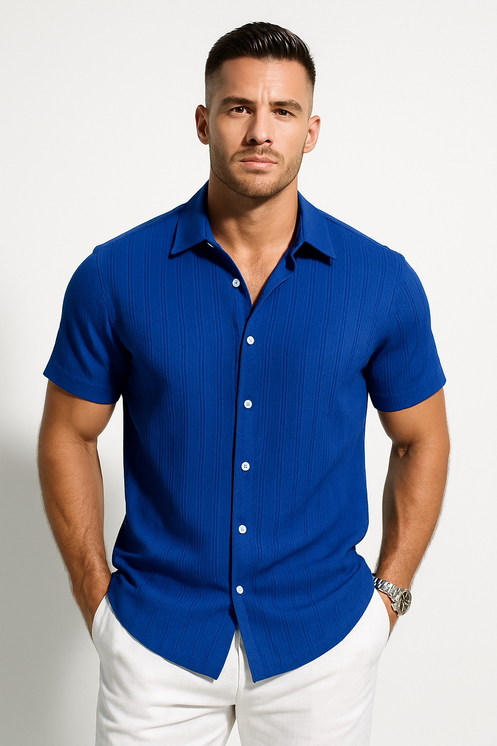 Classic Men's Shirt | Short Sleeve Button-Up with Slim Fit Design | Lightweight Fabric for Stylish Summer Outings