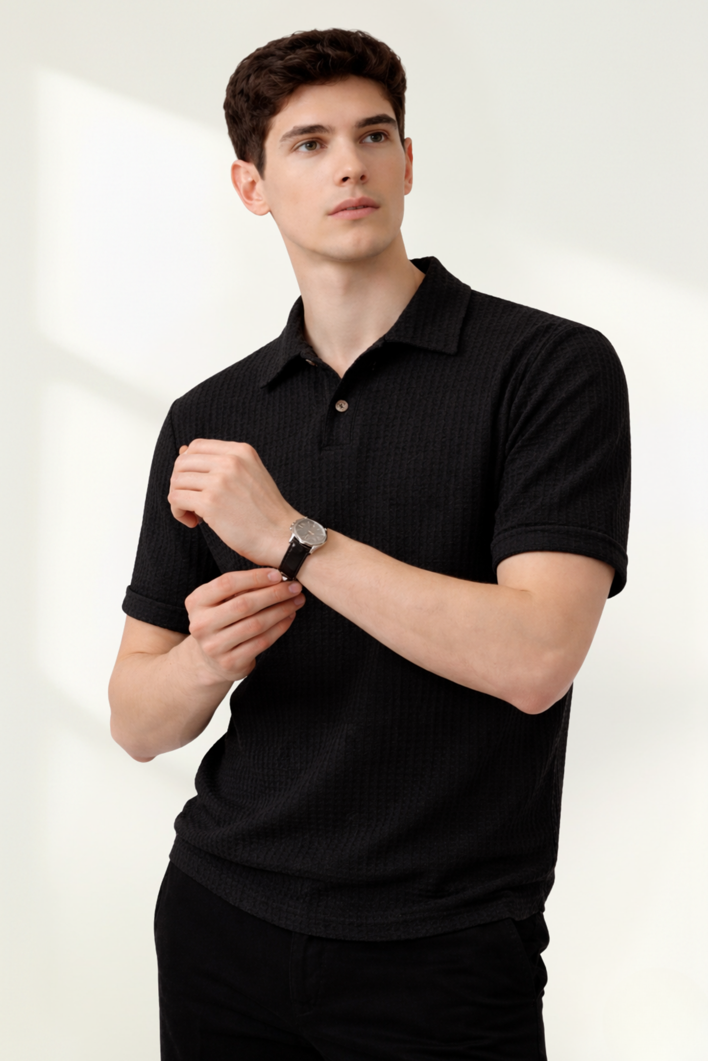 Classic Waffle-Knit Men's Polo Shirt with Breathable Comfort | Versatile Dark Green for Everyday Style