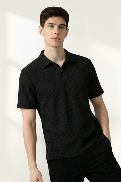 Classic Waffle-Knit Men's Polo Shirt with Breathable Comfort | Versatile Dark Green for Everyday Style