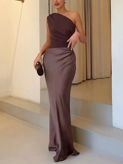 One Shoulder Pleated Maxi Dress – Elegant Floor-Length Gown 6