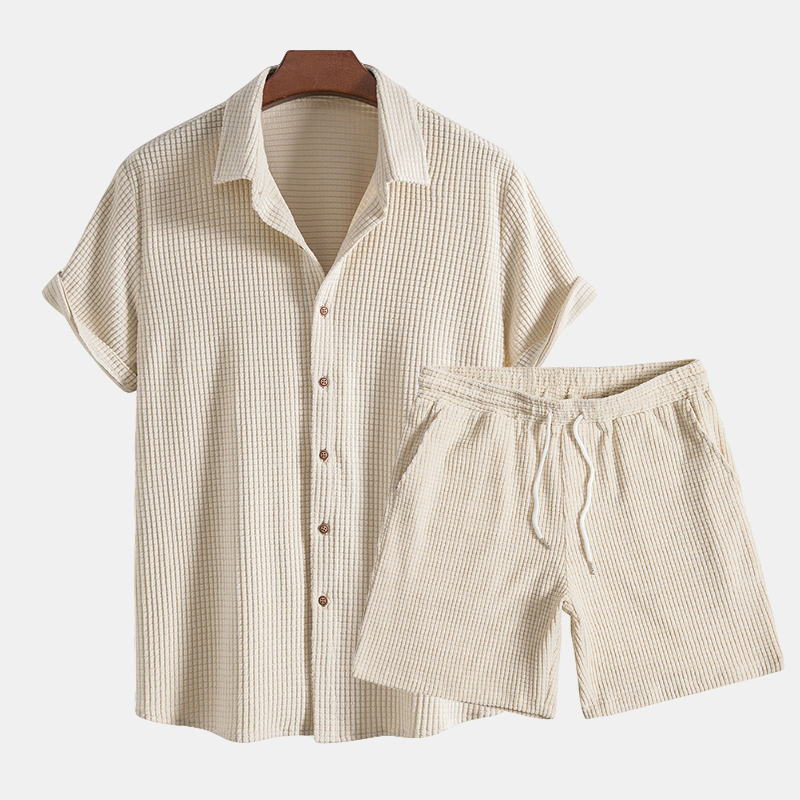 Edward | Men's Matching Shirt and Shorts Set with Textured Detailing | Relaxed Fit for Summer Comfort