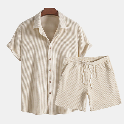 Edward | Men's Matching Shirt and Shorts Set with Textured Detailing | Relaxed Fit for Summer Comfort