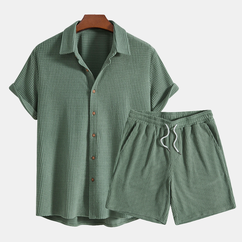 Edward | Men's Matching Shirt and Shorts Set with Textured Detailing | Relaxed Fit for Summer Comfort