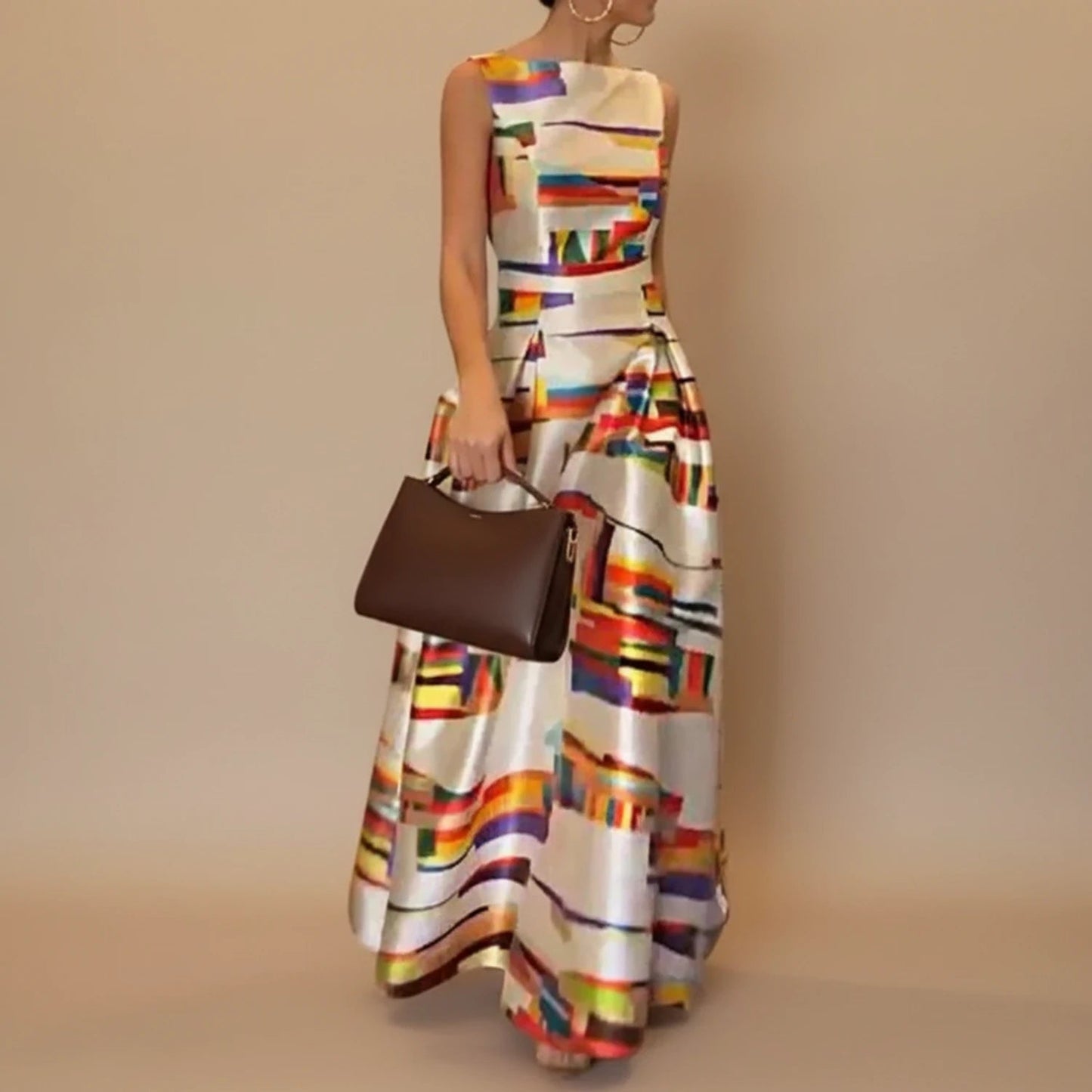 Elegant A-Line Midi Dress | Women's Summer Dress with Geometric Print | Stylish Comfort for Any Occasion