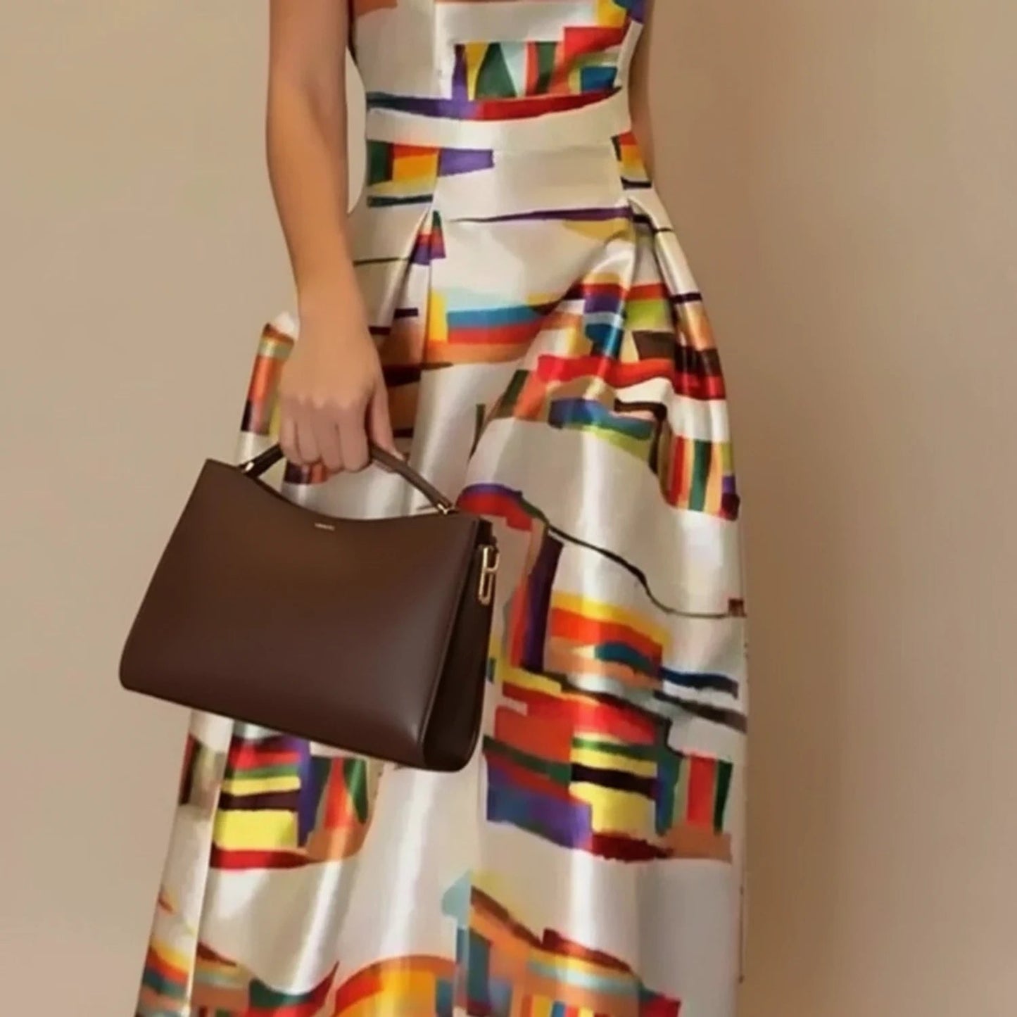 Elegant A-Line Midi Dress | Women's Summer Dress with Geometric Print | Stylish Comfort for Any Occasion