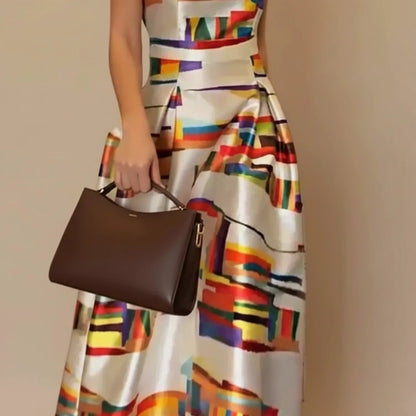Elegant A-Line Midi Dress | Women's Summer Dress with Geometric Print | Stylish Comfort for Any Occasion