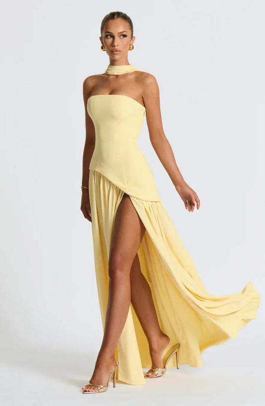 Elegant Asymmetric Maxi Dress for Women with Fitted Silhouette | Perfect Long Dress for Weddings and Formal Events