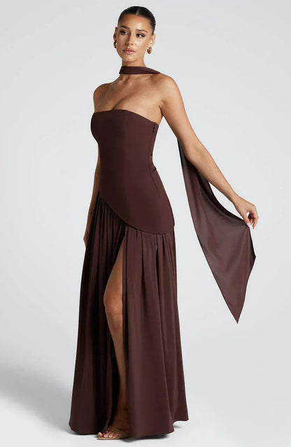 Elegant Asymmetric Maxi Dress for Women with Fitted Silhouette | Perfect Long Dress for Weddings and Formal Events