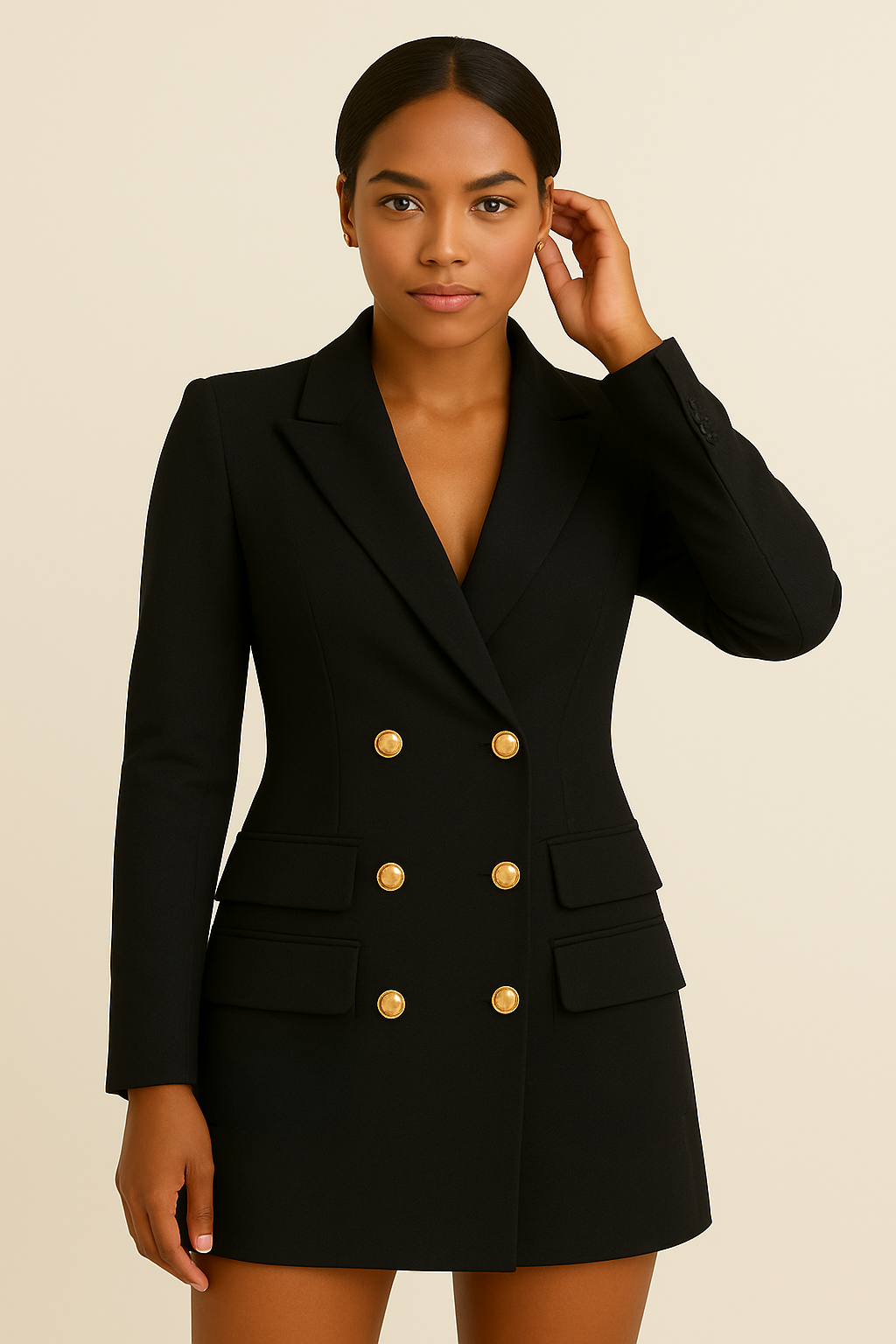 Elegant Blazer Dress | Women's Double-Breasted Design with Gold Buttons | Versatile Office to Evening Wear