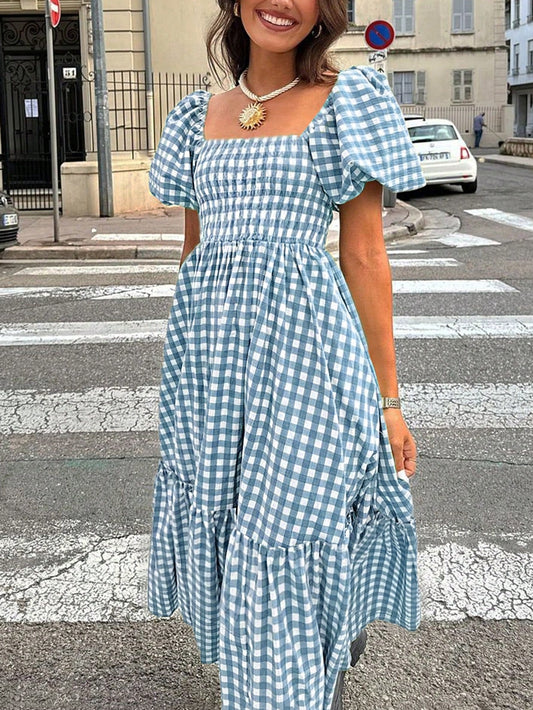 Elegant Bohemian Dress | Women's Dress with Waist-Cinching Design | Chic Puff Sleeves for Effortless Spring Style