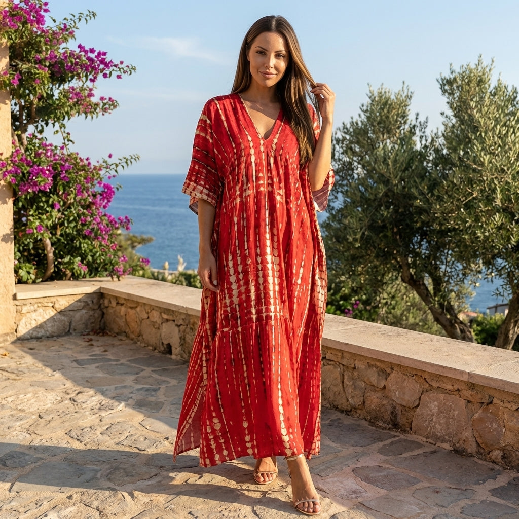 Elegant Caftan Maxi Dress | Women's Dress with Flowing Silhouette for Effortless Summer Style