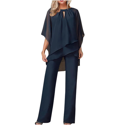Elegant Chiffon Women's Pantsuit with Batwing Sleeves | Versatile Formal Outfit for Any Occasion