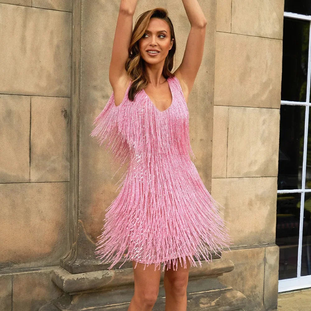Elegant Cocktail Dress | A-Line Design with Fringe Feathers for Dazzling Style