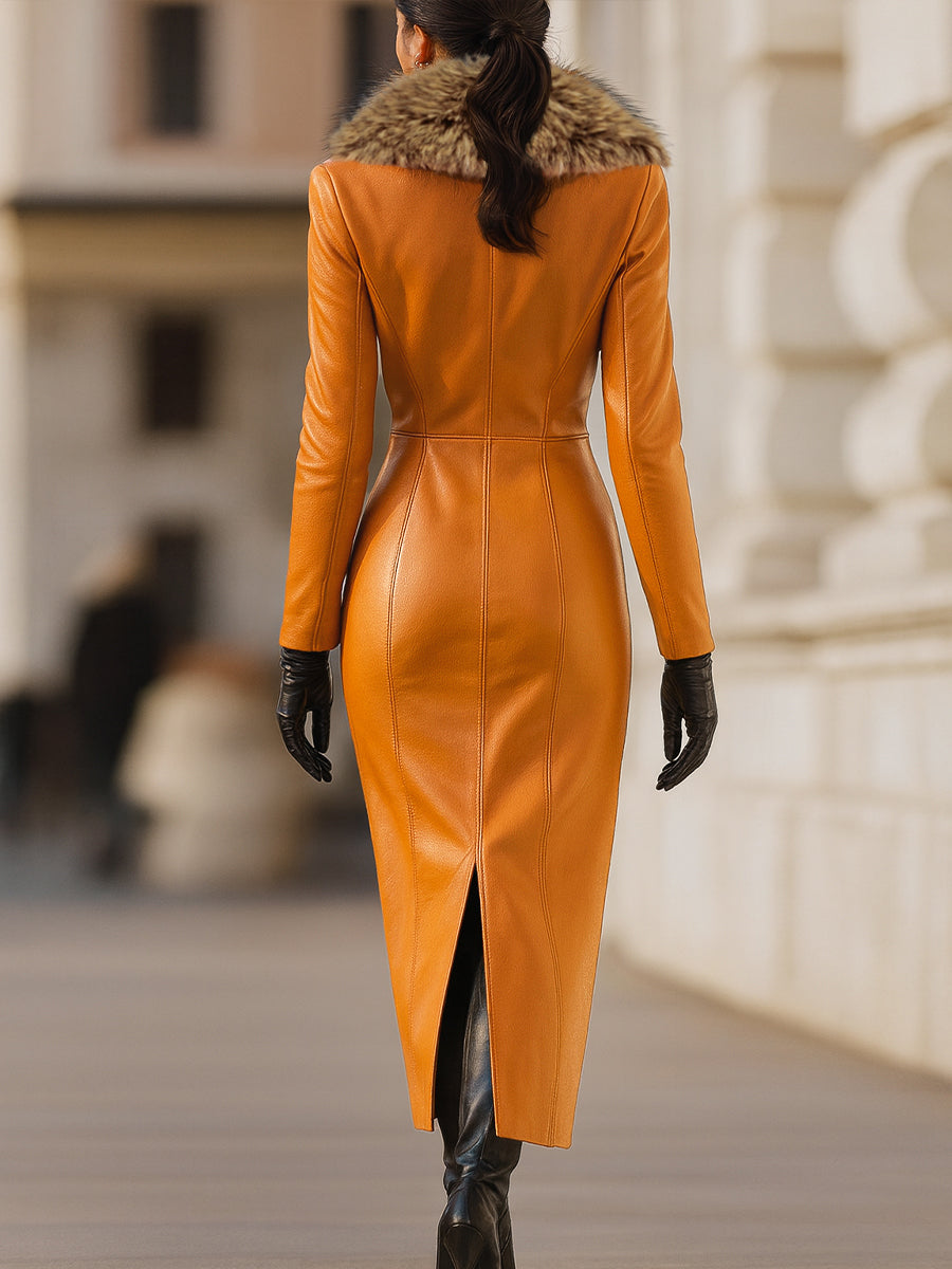Elegant Collection | Long Sleeve Maxi Dress with Luxurious Fur Collar | Stylish Outfit for Any Occasion