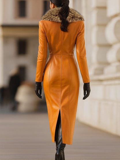 Elegant Collection | Long Sleeve Maxi Dress with Luxurious Fur Collar | Stylish Outfit for Any Occasion
