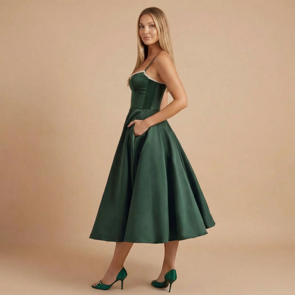 Elegant Collection | Women's Cocktail Midi Dress with Sweetheart Neckline | Flattering Fit for Timeless Style