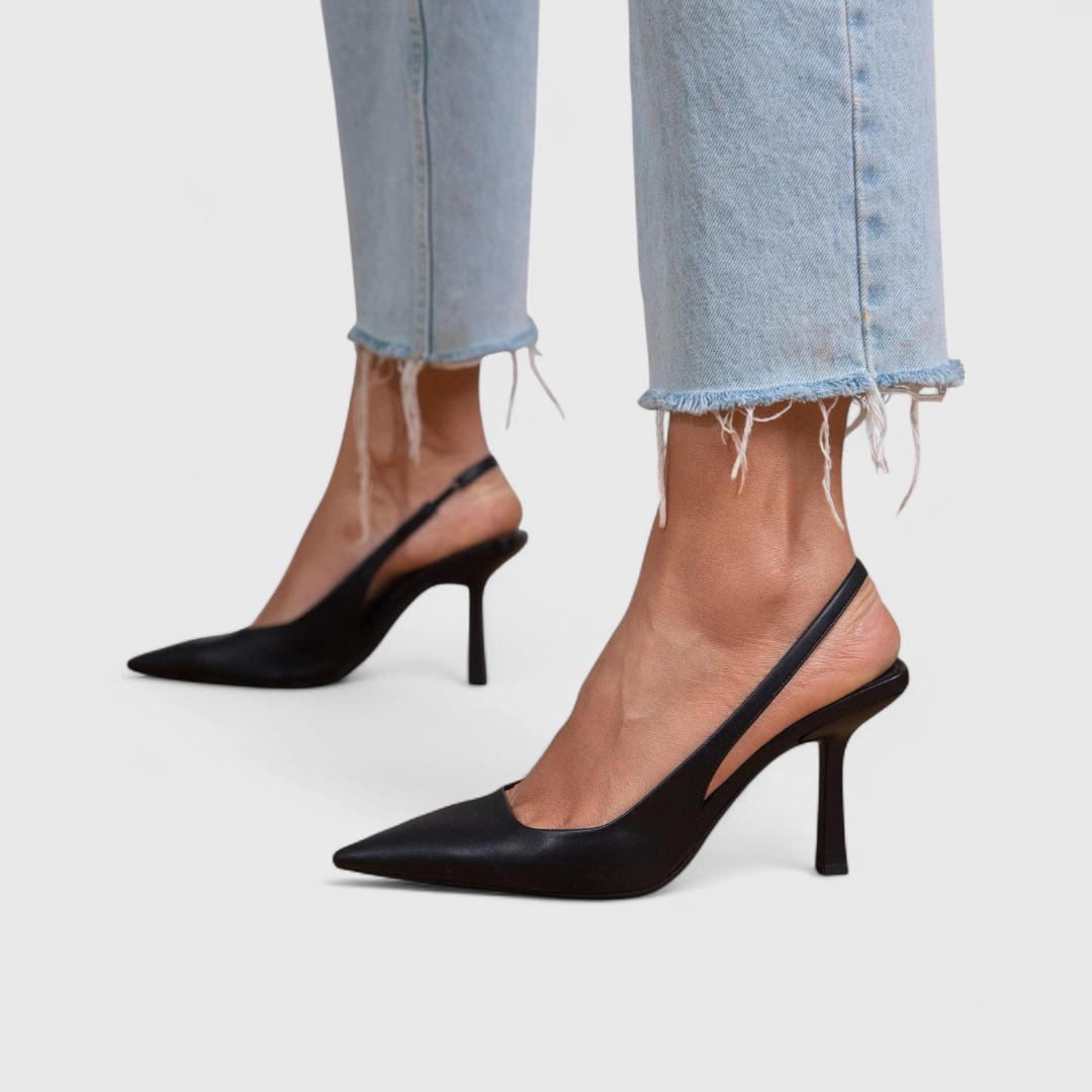 Elegant Comfort | Women's Black Heels with Cushioned Support | Stylish Footwear for All-Day Wear