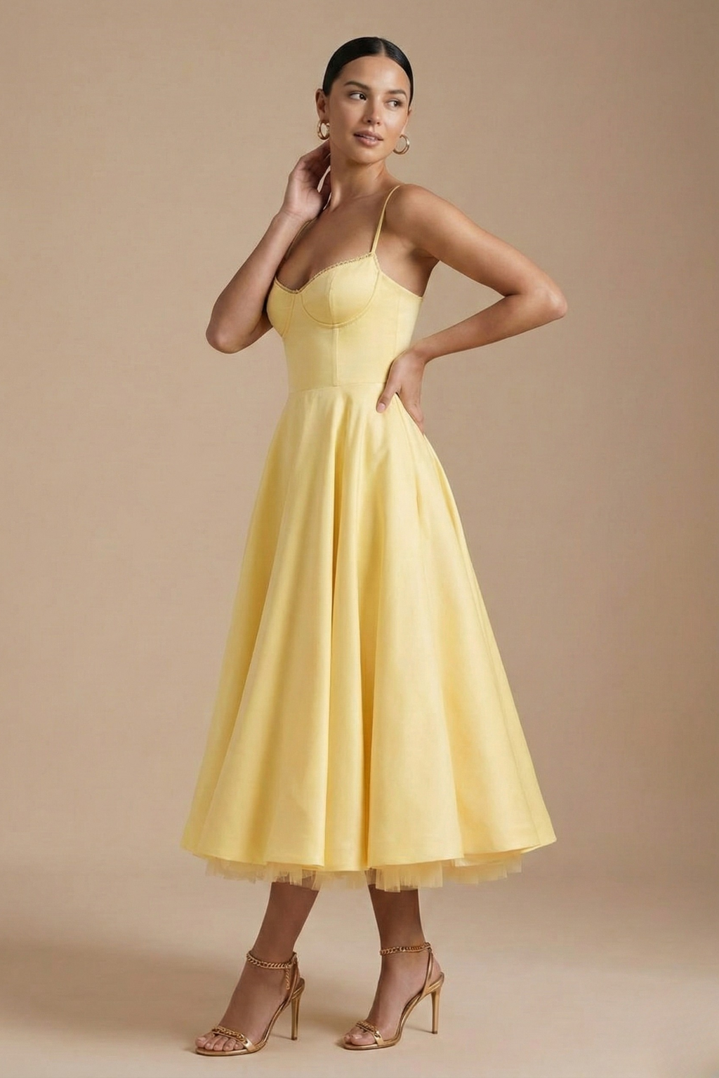 Elegant Corset Midi Dress | Women's Dress with Flared Skirt for Timeless Sophistication