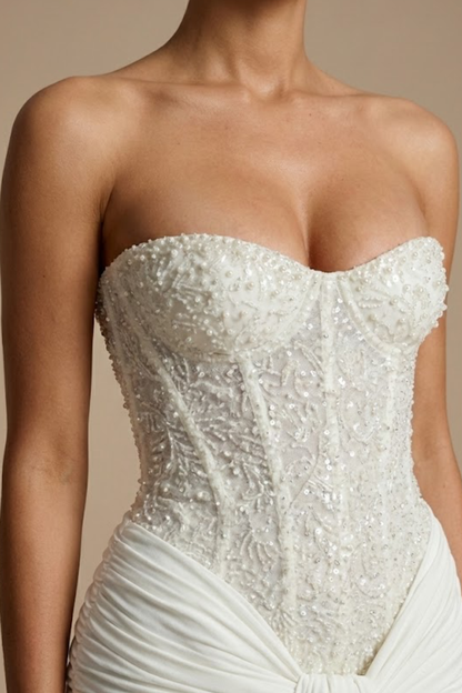Elegant Evening Gown | Strapless Glitter Maxi Dress with Sculpted Silhouette for Stunning Impact