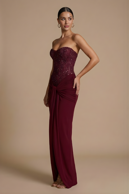 Elegant Evening Gown | Strapless Glitter Maxi Dress with Sculpted Silhouette for Stunning Impact