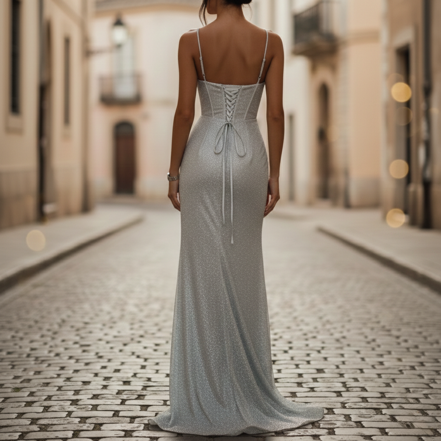 Elegant Evening Gowns | Maxi Spaghetti Strap Dress with High Side Slit | Perfect Formal Wedding Guest Attire