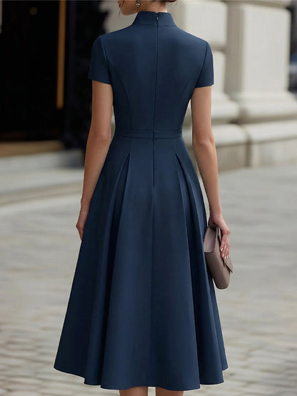 Elegant Fit & Flare Midi Dress with Zip-Front & Structured Design | Stylish Midi Dress for Versatile Day-to-Night Wear