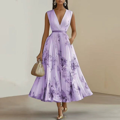Elegant Floral Maxi Dress with Long Sleeves & Adjustable Tie for Effortless Style