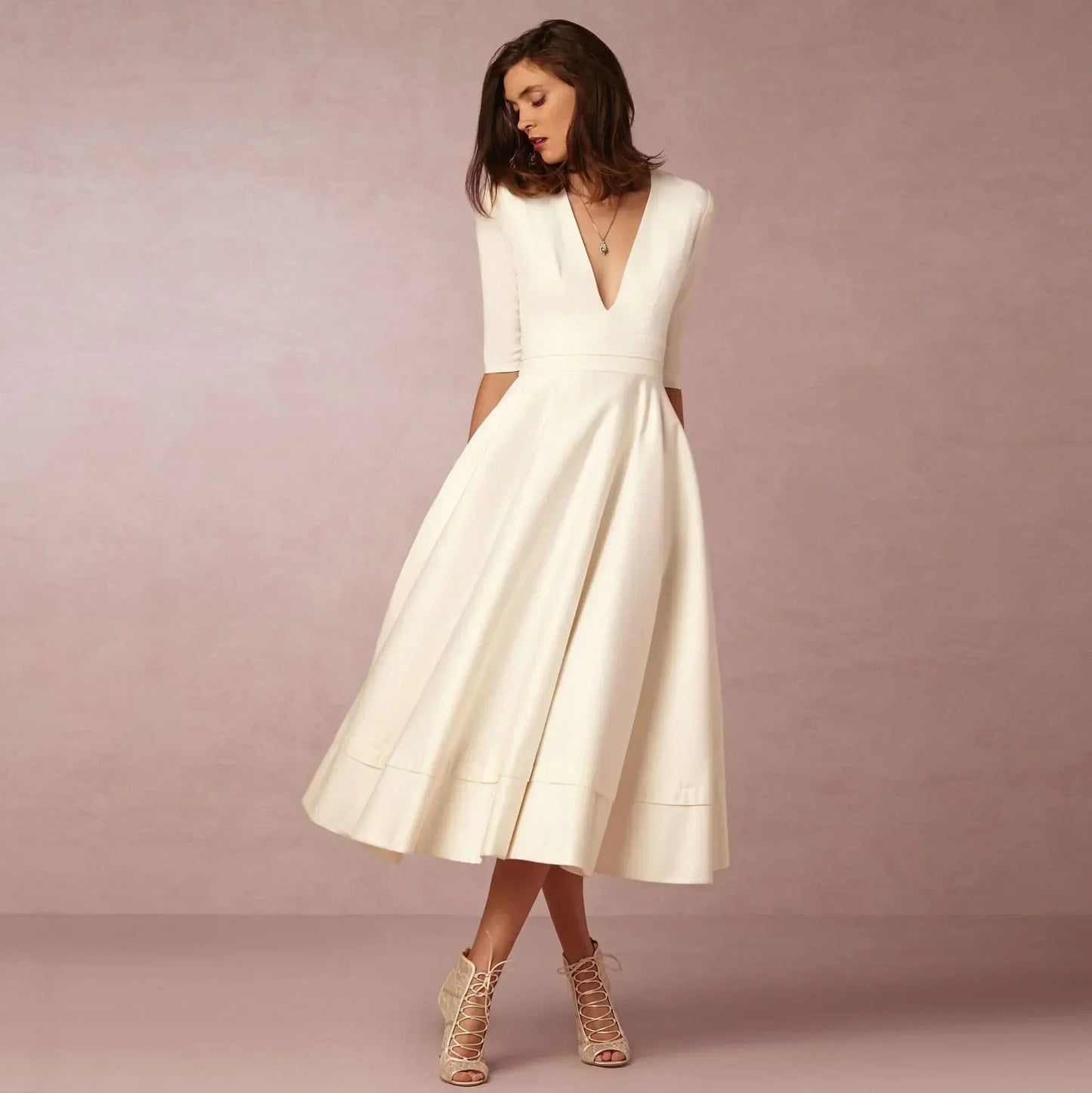 Elegant Flowing Midi Dress | Women's Dress with Deep V Neckline | Lightweight Fabric for Effortless Summer Style