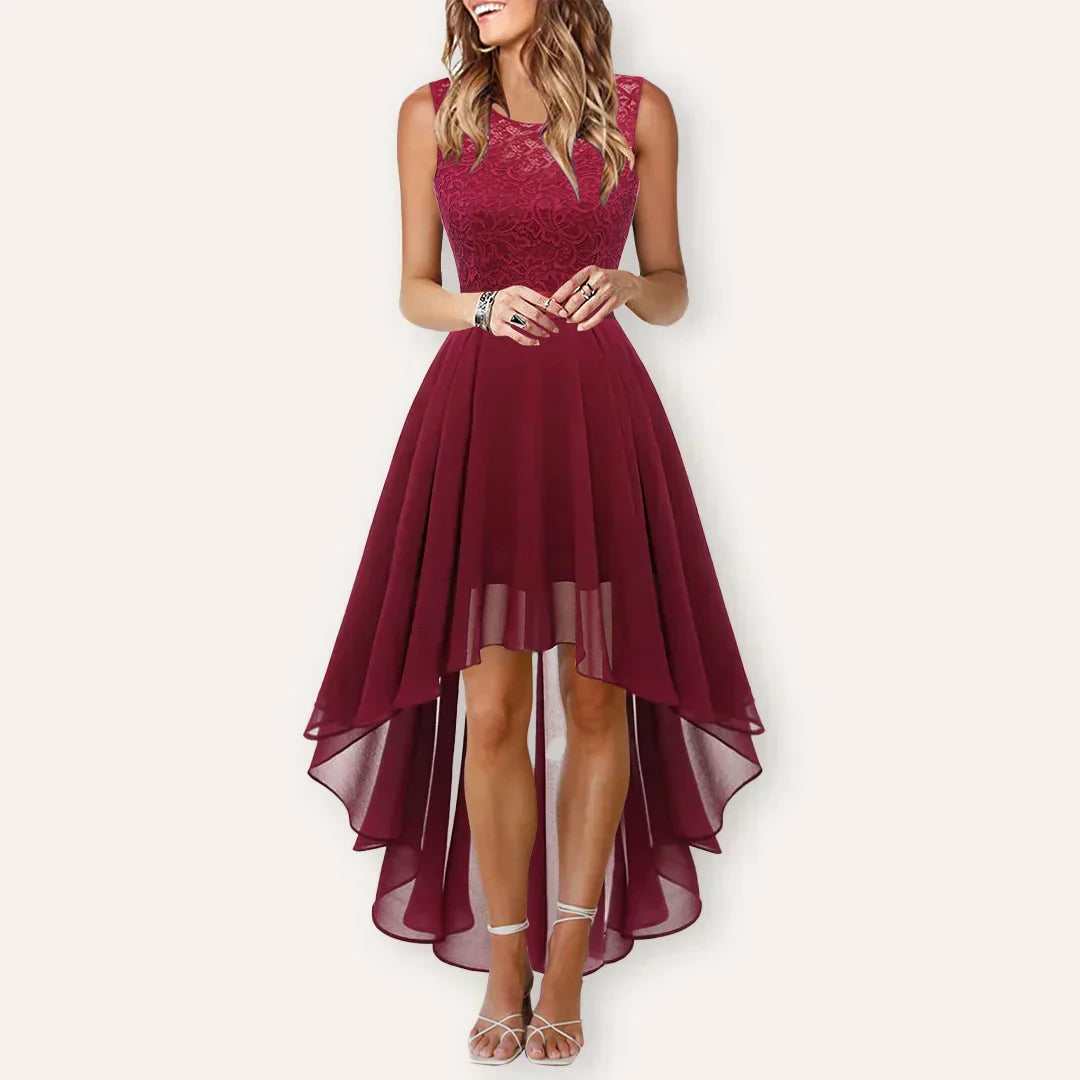 Elegant High Low Dress | Women's Satin Cowl Neck A-Line for Wedding Guests