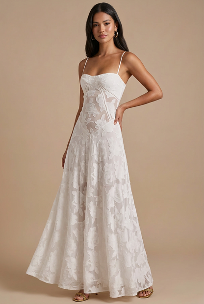 Elegant Lace Maxi Dress | Women's Dress with Spaghetti Straps & Corset Back for Timeless Style