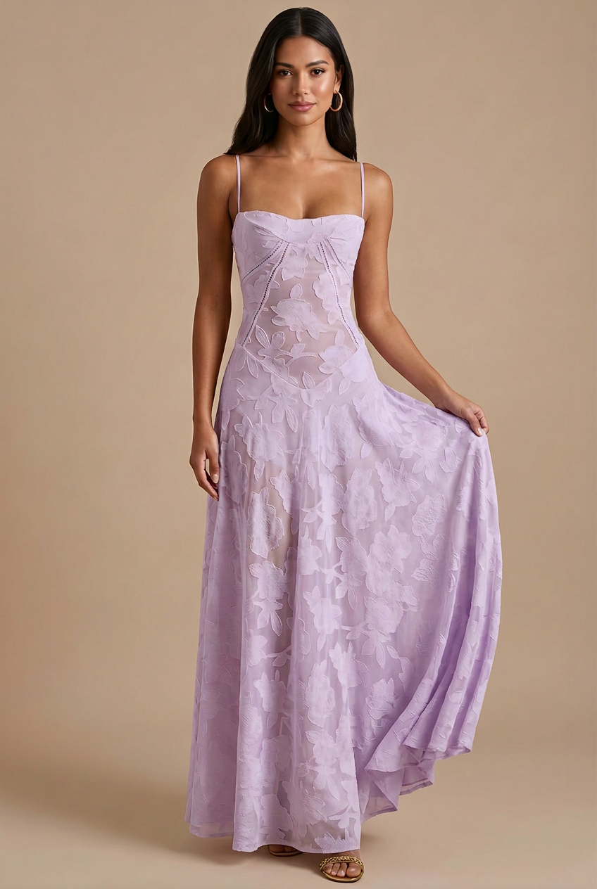 Elegant Lace Maxi Dress | Women's Dress with Spaghetti Straps & Corset Back for Timeless Style