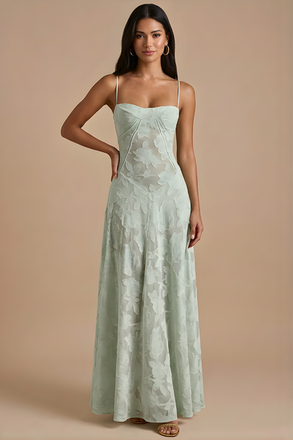 Elegant Lace Maxi Dress | Women's Dress with Spaghetti Straps & Corset Back for Timeless Style