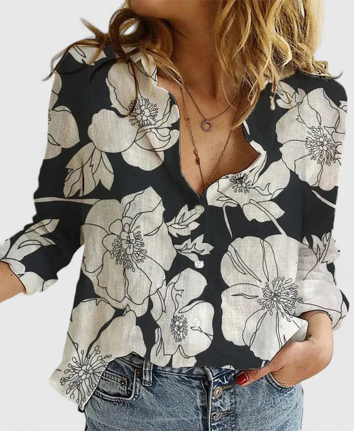 Elegant Linen | Women's Blouse with V Neck & Button Front | Versatile Summer Top for Effortless Style