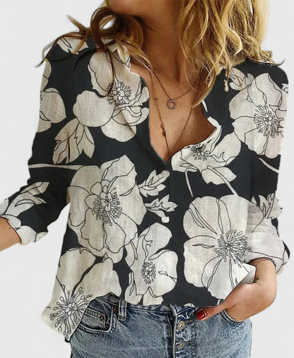 Elegant Linen | Women's Blouse with V Neck & Button Front | Versatile Summer Top for Effortless Style